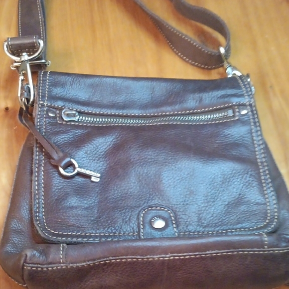 Fossil Brown Leather Crossbody Bag - Picture 1 of 10